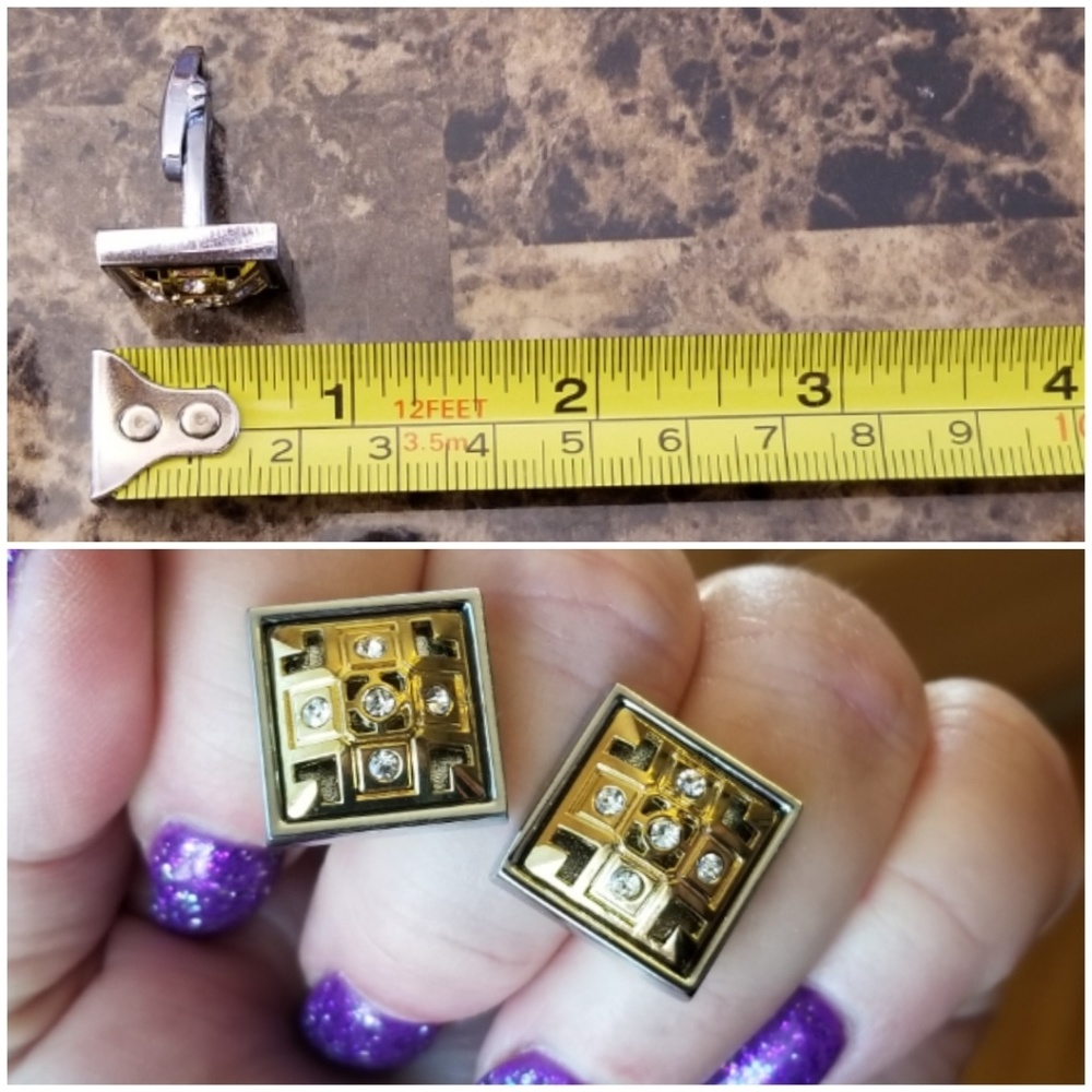 2-Tone White Sapphire Cufflinks .75" - Picture 4 of 4